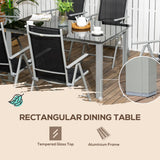 Outsunny 7 Piece Garden Dining Set, Outdoor Table and 6  Folding and Reclining Chairs, Aluminium Frame, Tempered Glass Top Table, Texteline Seats, Black