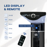 HOMCOM Anion Tower Fan for Bedroom, 42 inch, 6 m/s Powerful Velocity, Standing Floor Fan with 60 Oscillating, 3 Modes, 3 Speeds, 8 Hour Timer, LED Display, Remote Control, Black