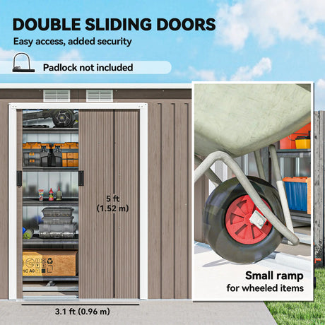 Outsunny 4 x 9ft Metal Shed, with Foundation Shed - Brown