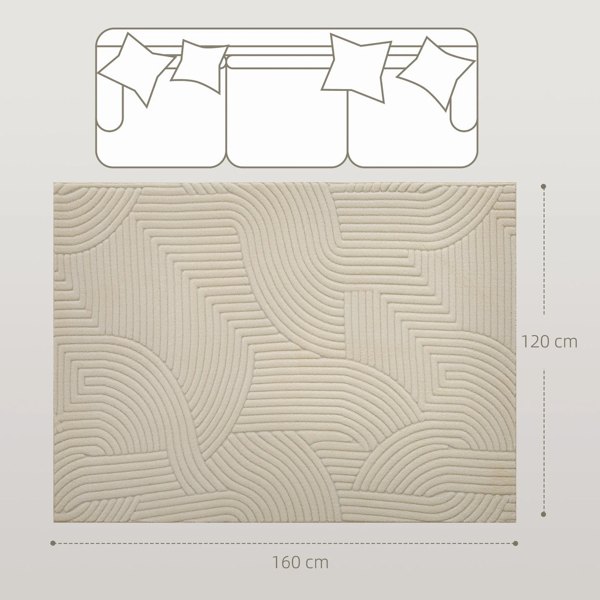 HOMCOM Modern Geometric Rug, Thick Plush, Non-Slip, 160 x 120 cm  Cream, Living Room/Bedroom/Office