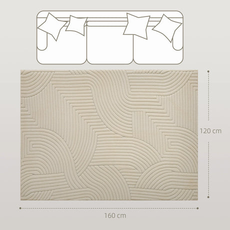 HOMCOM Modern Geometric Rug, Thick Plush, Non-Slip, 160 x 120 cm  Cream, Living Room/Bedroom/Office