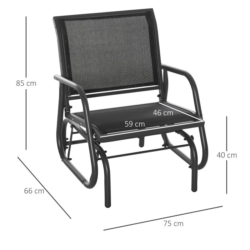 Outsunny Outdoor Gliding Swing Chair Garden Seat w/ Mesh Seat Curved Back Steel Frame Armrests Comfortable Lounge Furniture Dark Grey Black