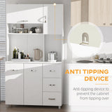 HOMCOM Kitchen Cupboard, 183cm Tall Storage Cabinet with Countertop, Sideboard with 3 Small Drawers, Flip Up Top Door, 3 Cabinet Doors and Open Shelves, 100W x 39.5D x 183.5H cm, White