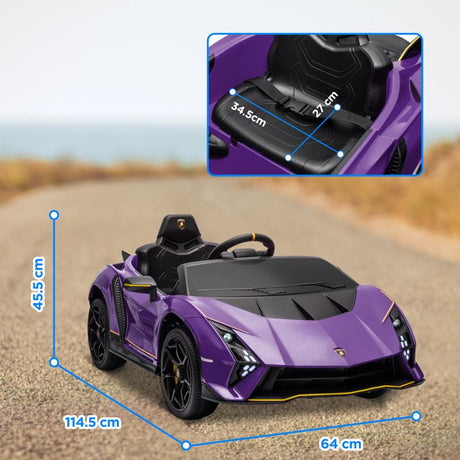 AIYAPLAY 12V Lamborghini Autentica Licensed Kids Electric Car with Remote Control, 4 Suspension Wheels, Soft Start, Purple