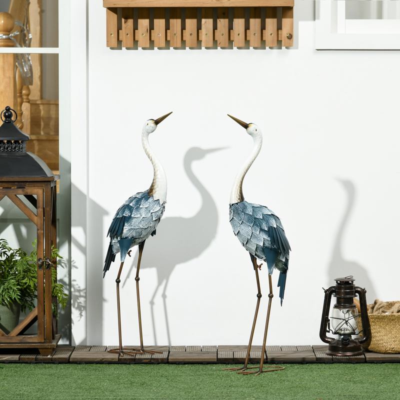 Outsunny Crane Garden Ornaments, 2 PCS Garden Statue Set, Steel Garden Gifts for Patio Pond Landscape Decoration, Multi-Colour