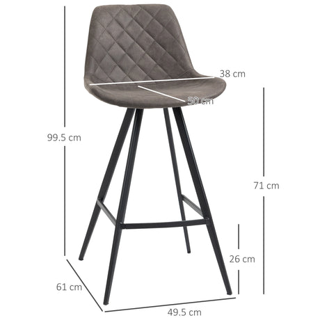 HOMCOM Set Of 2 Bar Stools Vintage Microfiber Cloth Tub Seats Padded Comfortable Steel Frame Footrest Quilted Home Bar Cafe Kitchen Chair Stylish Dark Grey