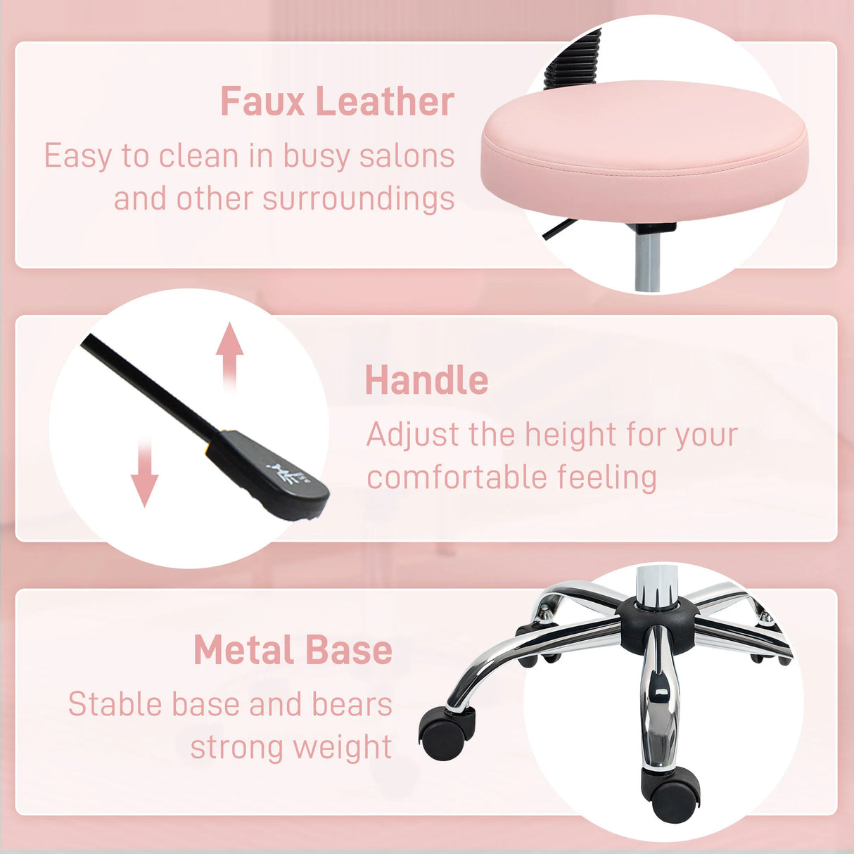 HOMCOM 360 Swivel Seat Salon Stool - Pink