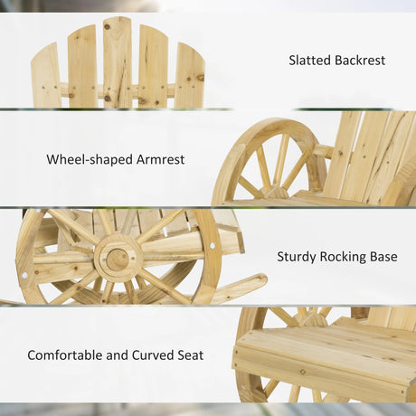 Outsunny Wooden Adirondack Rocking Chair Reclining Armchair Outdoor Garden Furniture Patio Porch Rocker - Natural
