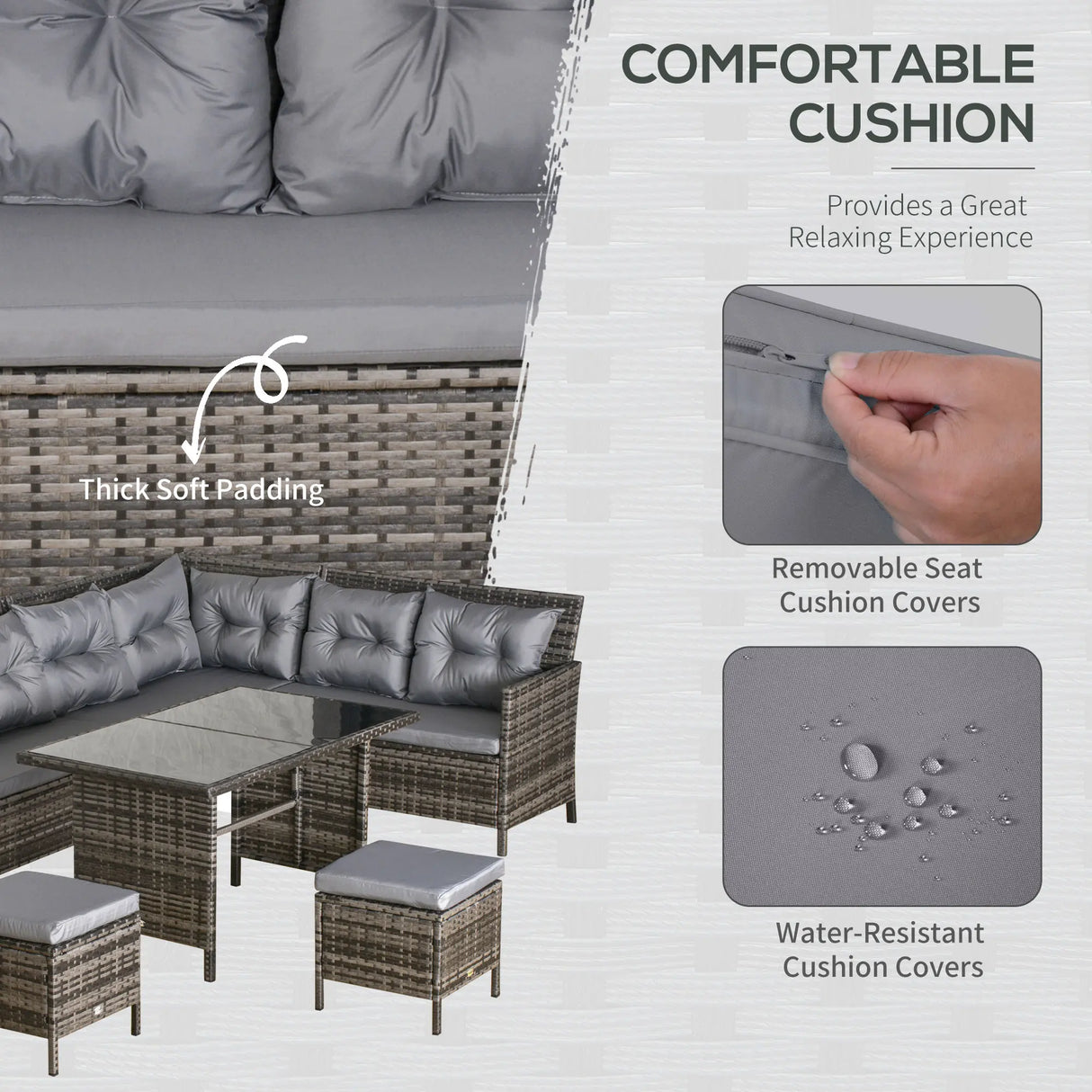 Outsunny 8 Seater Patio wicker Sofa Set ,Outdoor Couch with Table & Cushions, Grey