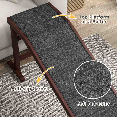 PawHut Pet Ramp for Dogs Cats  Non-Slip Carpet Top Platform - Brown & Grey