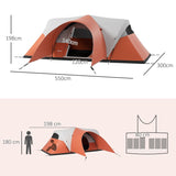 Outsunny 3000mm Waterproof Camping Tent for 5-6 Man, Family Tent with Porch and Sewn in Groundsheet, Portable with Bag, Orange