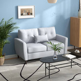 HOMCOM 2 Seater Sofa with Spring Cushion, Fabric Sofa with Wooden Legs, Modern Love Seat for Living Room, 140cm Width Tufted Couch for Bedroom, Light Grey