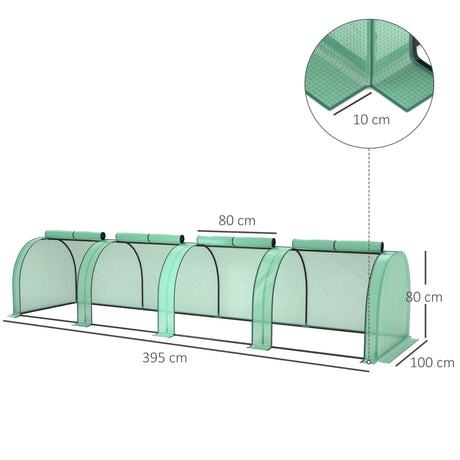 Outsunny Mini Greenhouse, Small Polytunnel Green House with Zipped Doors, Steel Frame for Garden Backyard, 395 x 100 x 80cm, Green