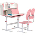 AIYAPLAY Height Adjustable Kids Desk and Chair Set, Children School Study Desk with Tiltable Desktop, Reading Rack,  Pink