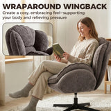 HOMCOM Modern Wingback Accent Chair, Velvet Armchair with Four-Star Base, S-Springs, Swivel, Grey