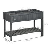 Outsunny Fir Wood Raised Rectangular 8 Compartment Plant Stand Dark Grey