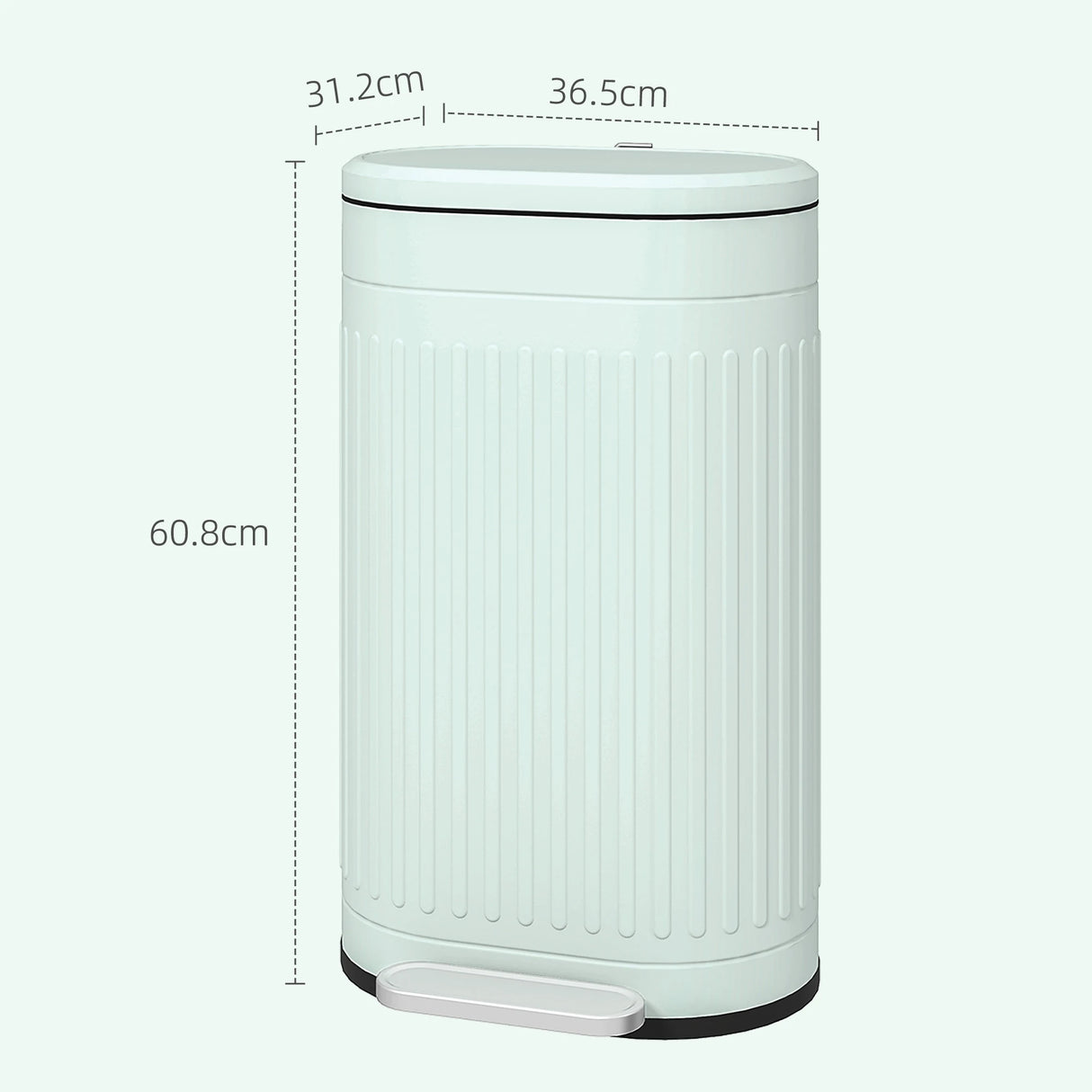 HOMCOM 30L Metal Kitchen Bin, with Soft-Close Lid - Light Green