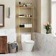 HOMCOM Bamboo Over Toilet Storage Unit with 3 Slatted Shelves, 3-Tier Freestanding Bathroom Shelf, Bathroom Space Saver, Natural Wood Finish