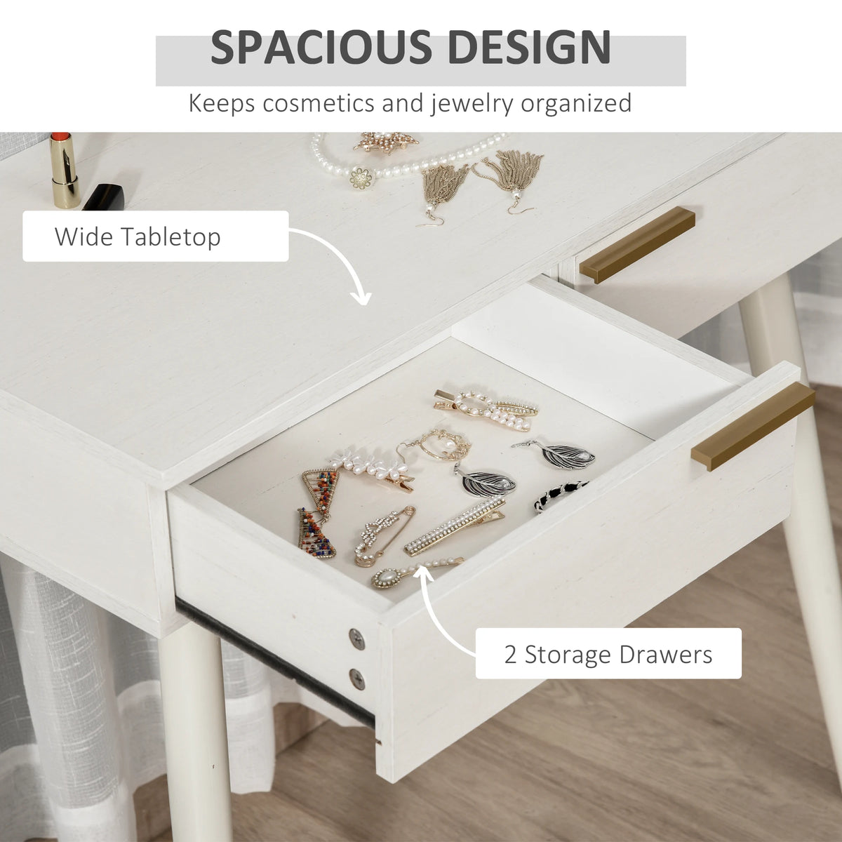 HOMCOM Elegant Dressing Table, with Round Mirror, 80 x 40 x 123 cm - White