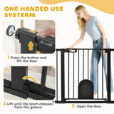 PawHut Dog Gate with Cat Flap Pet Safety Gate Barrier, Stair Pressure Fit, Auto Close, Double Locking, for Doorways, Hallways, 75-103 cm Black