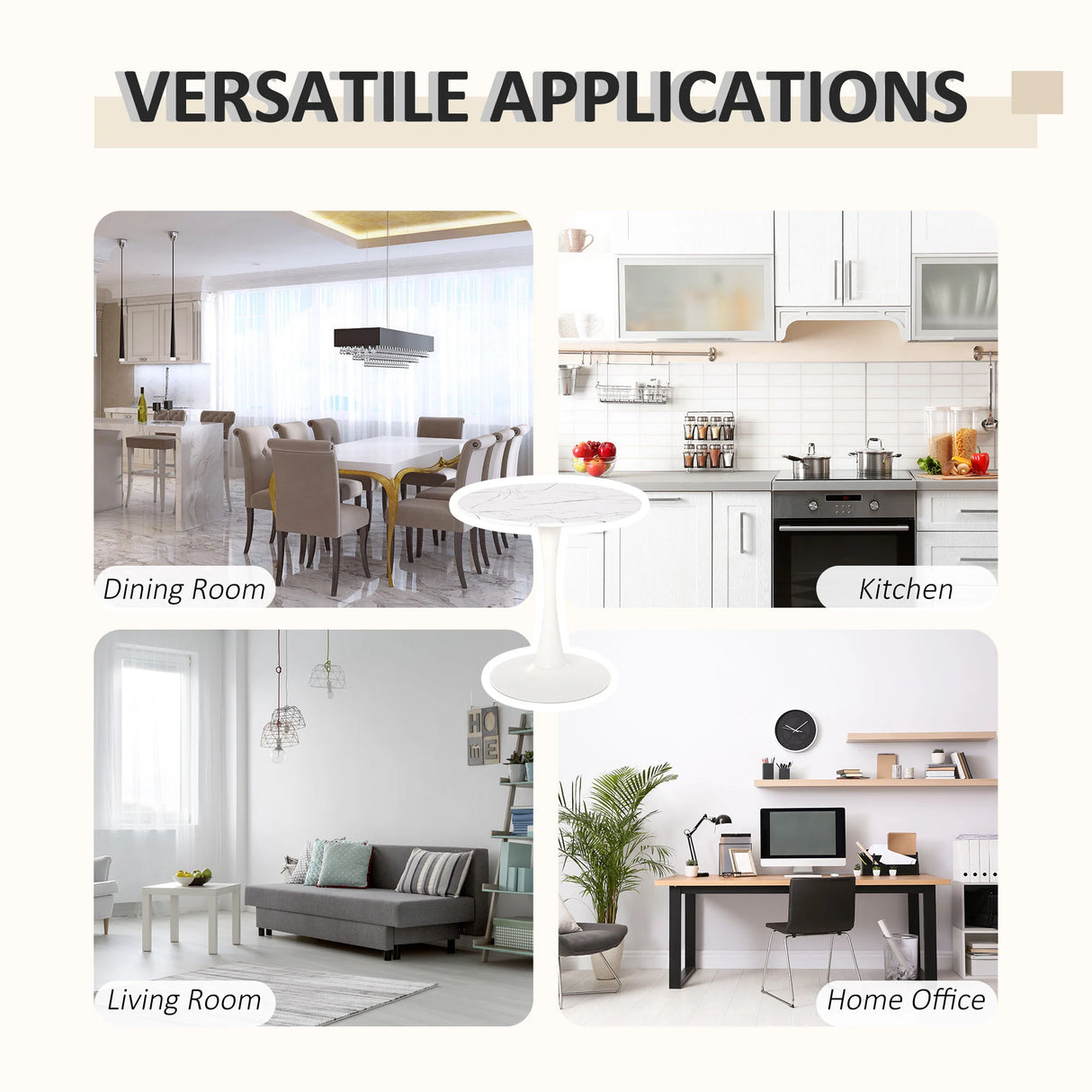 HOMCOM Modern Round Dining Table Leisure Coffee Bistro Table with Metal Base for Kitchen & Dining Room White