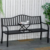Outsunny Metal Outdoor Bench with Liftable Middle Table, Patio Loveseat, Garden Bench for Garden, Porch, Seats 23 People, Black