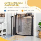 PawHut Dog Gate with Cat Flap Pet Safety Gate Barrier, Stair Pressure Fit, Auto Close, Double Locking, for Doorways, Hallways, 75-82 cm Black