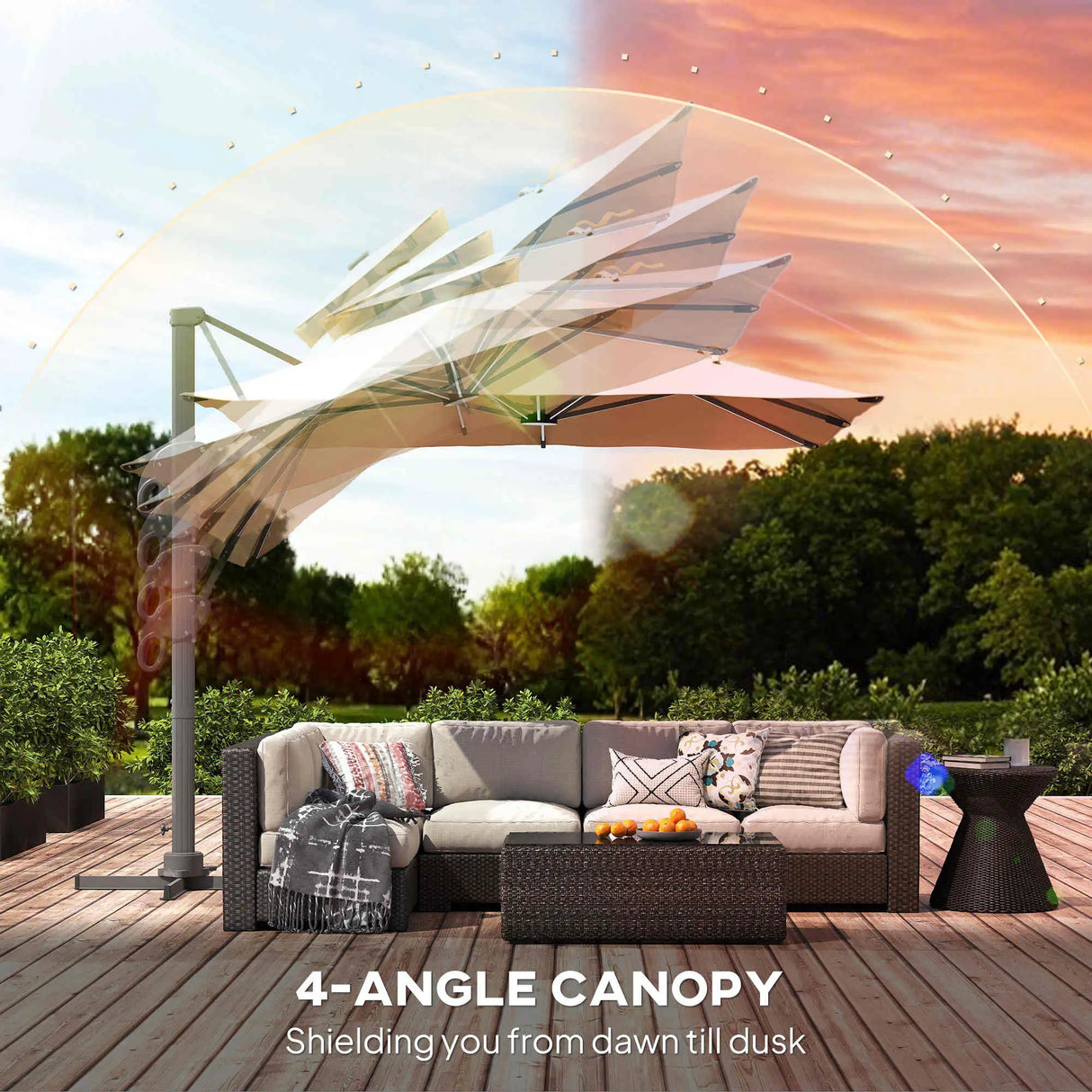 Outsunny 3 x 3(m) Aluminium Sun Square Canopy Top w/ Adjustable Pole Angle Khaki