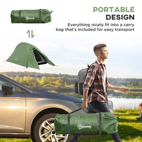 Outsunny Double Layer Camping Tent, 1-2 Man Backpacking Tent with Carry Bag, 2000mm Waterproof and Lightweight, Green