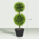 HOMCOM Set of 2 Decorative Artificial Plants, 60cm Faux Topiary Cypress Ball Trees with Plastic Pot and Pebbles, Fake Plants for Home Office Decor, Green