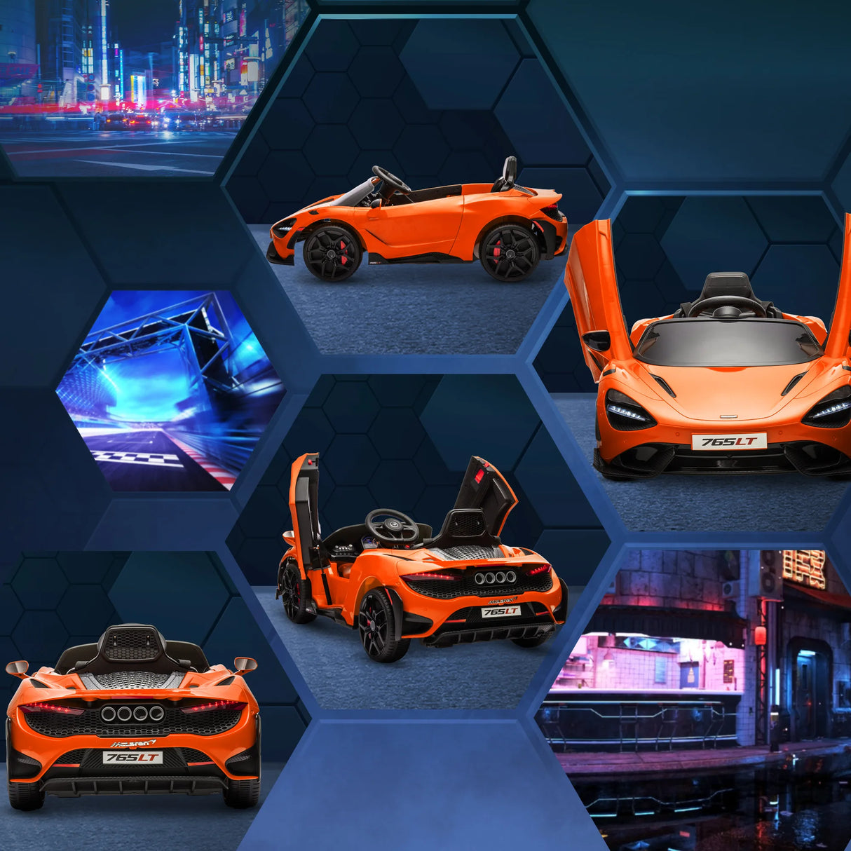 AIYAPLAY McLaren 765LT Licensed 12V Kids Electric Ride on Car with Butterfly Doors, Remote Control, Transport Wheels, Orange