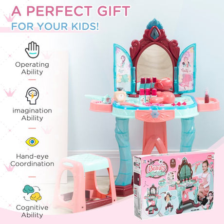 AIYAPLAY 31 Piece Kids Dressing Playset, with Magical Princess Mirror, Light and Sound - Pink and Blue