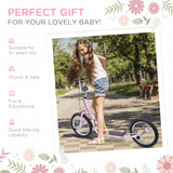 HOMCOM Stunt Scooter, Kids Scooter with 16" Big Wheels, Adjustable Height, Dual Brakes, for Ages 5+ Years, Pink