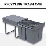 HOMCOM Kitchen Recycle Waste Bin Pull Out Soft Close Dustbin Recycling Cabinet Trash Can Grey (40L (1x20L+2x10L))