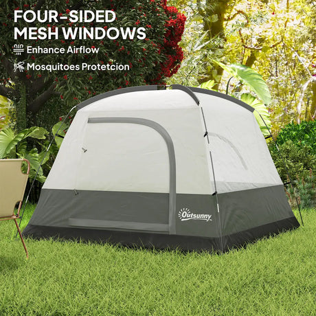 Outsunny 3-4 Person Camping Tent, Easy Set Up Waterproof Dome Tent with Sewn-in Groundsheet, Mesh Windows, Pocket and Hook for Camping, Hiking, Backpacking, Orange and Grey