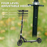 AIYAPLAY Scooter for Kids Aged 3-8 Years, with Adjustable Handle, Two Light Up Wheels, Handbrake, Rear Brake, Black