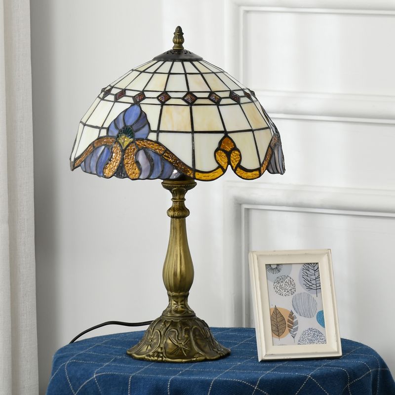 HOMCOM Stained Glass Table Lamp, Handmade Antique Bedside Lamp, Decorative Night Light for Bedroom, Living room, Home, Nightstand