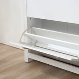 HOMCOM 2 Drawer Shoe Cabinet Modern Narrow Shoe Cupboard Hallway Wooden Storage Organiser with Flip Doors Adjustable Shelf for 6-12 Pairs, White