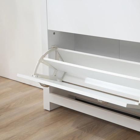 HOMCOM 2 Drawer Shoe Cabinet Modern Narrow Shoe Cupboard Hallway Wooden Storage Organiser with Flip Doors Adjustable Shelf for 6-12 Pairs, White