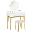 HOMCOM Dressing Table Set with Mirror, Built-in 3 Color LED Light, Vanity Makeup Table with 4 Drawers and Cushioned Stool for Bedroom, White