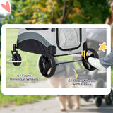 PawHut Pet Stroller for Medium Dogs Cat Pushchair Buggy Pram with 4 Wheels Safety Leash Zipper Doors Mesh Windows Storage Bag - Grey