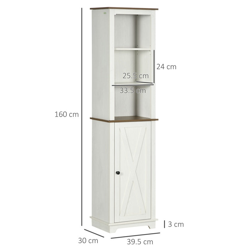 kleankin Bathroom Cabinet, Tall Storage Cabinet with Door and Adjustable Shelves, 39.5 x 30 x 160 cm, White