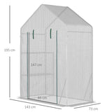 Outsunny Walk In Greenhouse with 2 Tier Shelf, Portable Gardening Plant Grow House Tomato Greenhouse with Roll up Zip Panel Door, Reinforced PE Cover, 143 x 73 x 195cm, Green