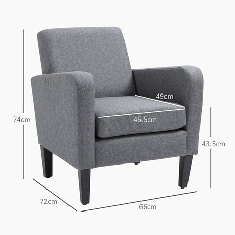 HOMCOM 2 Pieces Modern Armchairs with Rubber Wood Legs, Upholstered Accent Chairs, Single Sofa for Living Room, Bedroom, Grey