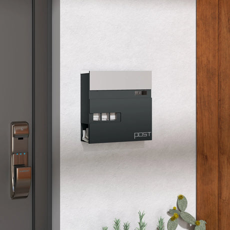 HOMCOM Locking Galvanised Steel Letterbox - Charcoal Grey/Black