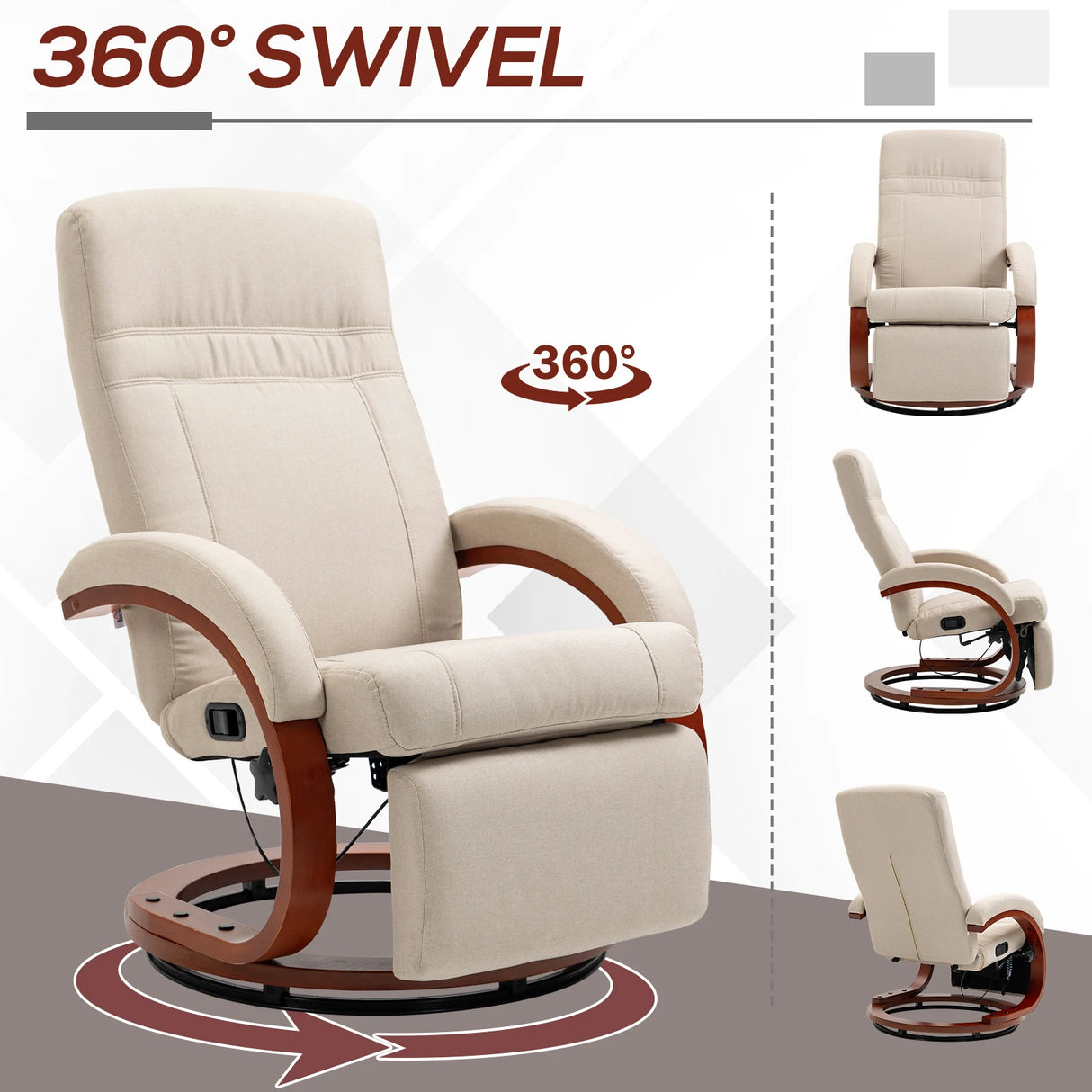 HOMCOM 135 Manual Reclining Swivel Chair, with Footrest - Beige