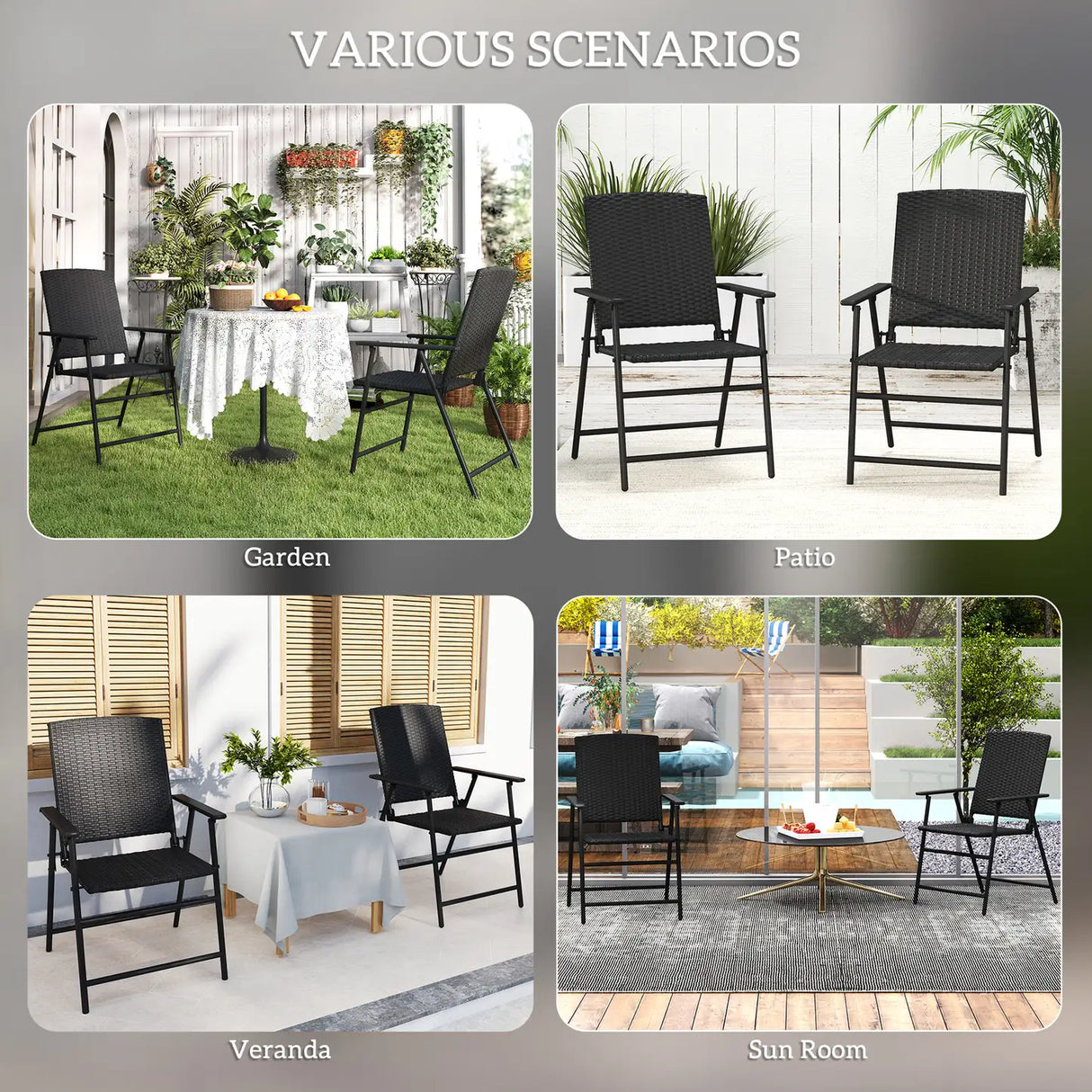 Outsunny Set of Two Folding Rattan Seat Chairs - Black