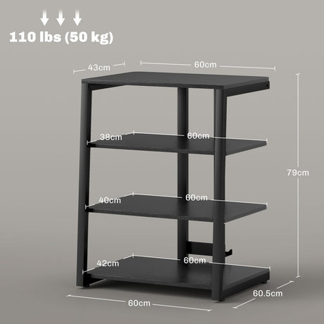 HOMCOM HiFi Stand, with Four Storage Shelves - Black