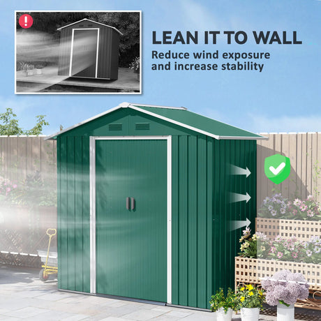 Outsunny 6.5ft x 3.5ft Metal Garden Storage Shed for Outdoor Tool Storage with Double Sliding Doors and 4 Vents, Green