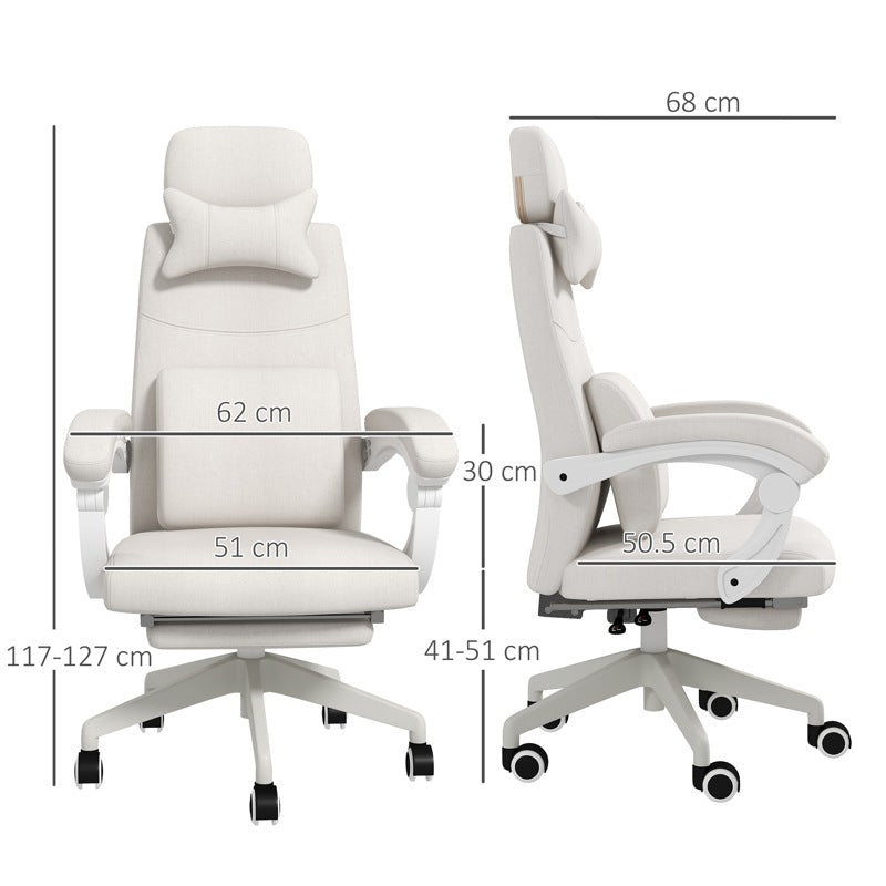 Vinsetto Linen-Look Office Chair, with 160 Reclining Back and Footrest - White